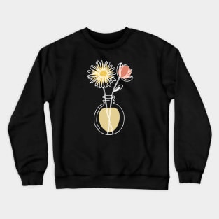 Daisy And Rose Flower Minimal Line Art Crewneck Sweatshirt